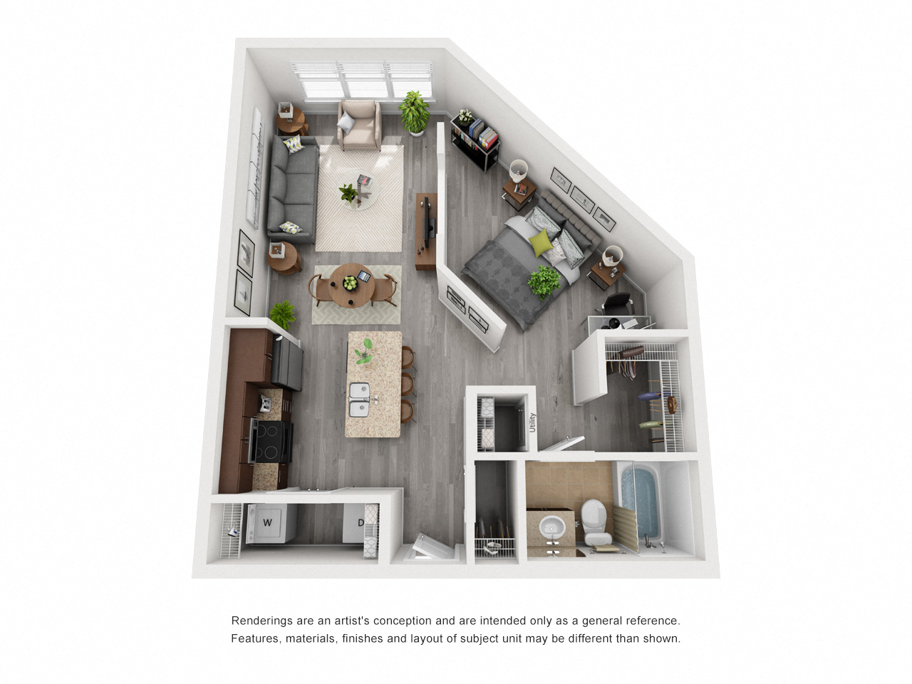 Floor plan for studio, 1 bath, 721 sqft